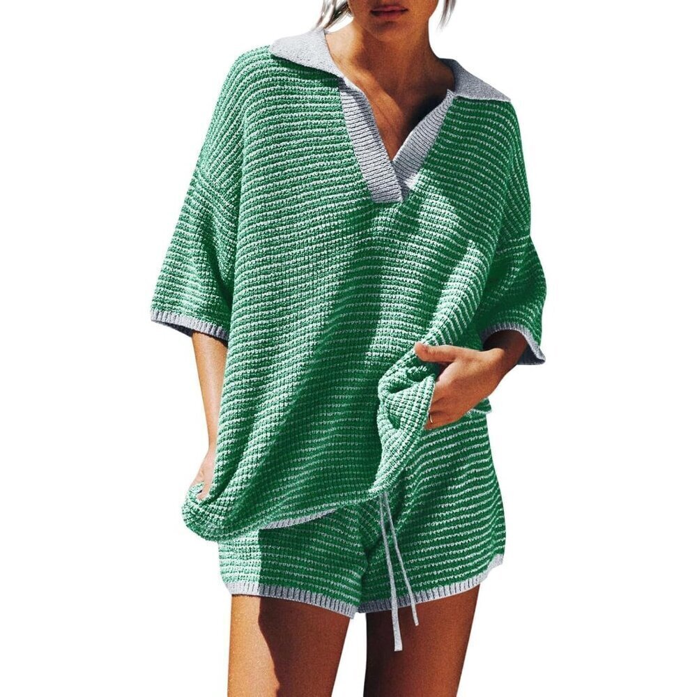 Womens Knit Sweater Set 2 Piece Oversized Lounge Casual Sleepwear Green